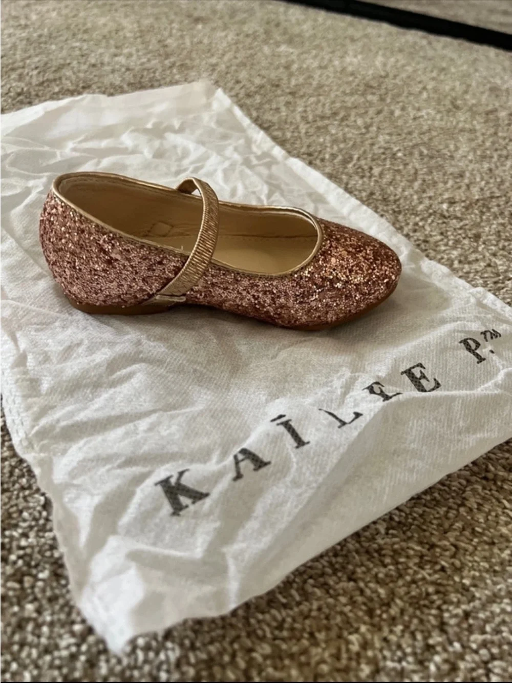Kailee P. Girls' Rose Gold Glitter Ballerina Flats